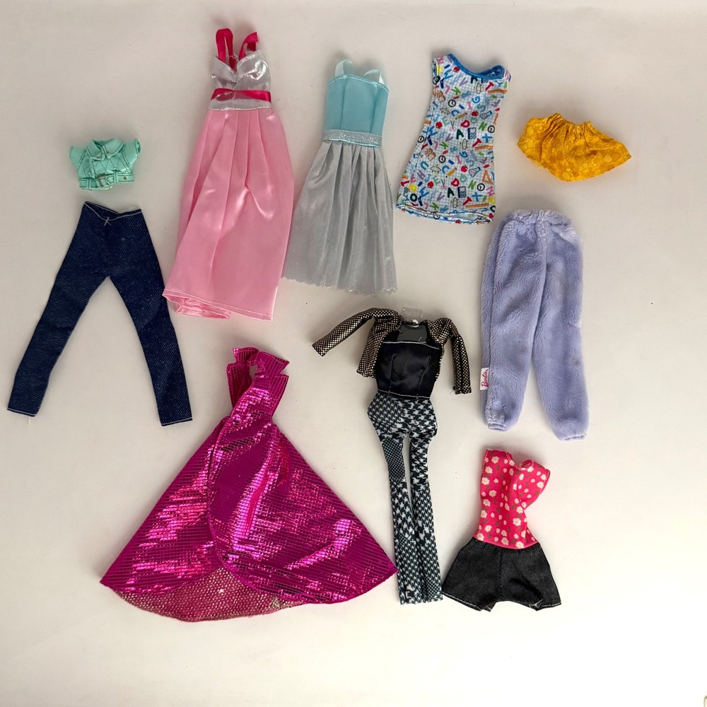 Barbie Doll Clothes Lot Pink Gown Mint Moto Jacket Alphabet Dress Denim 10pc